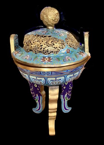 Chinese Incense Burner Qing Dynasty Cloisonné And Gilt Bronze