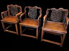Chinese Qing Dynasty Hunghuali Carved Throne Armchairs