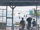 American Artist Wing Howard 1921-1998, At The Beach Watercolor 27 x 34