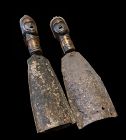 West African Congo Pair Of  Carved As Figures Wood  Bells