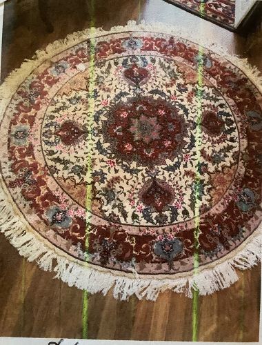 Persian Isfahan Noin Silk and Wool Circular Carpet 78” diameter