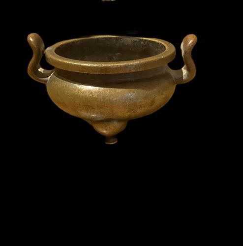 Chinese Ming Dynasty Chongzhen  Miniature  Bronze Incense Bowl 3.5”x2”