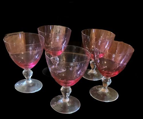 Art Deco Hot Pink Cocktail Glasses 4” x 3” Set Of Five