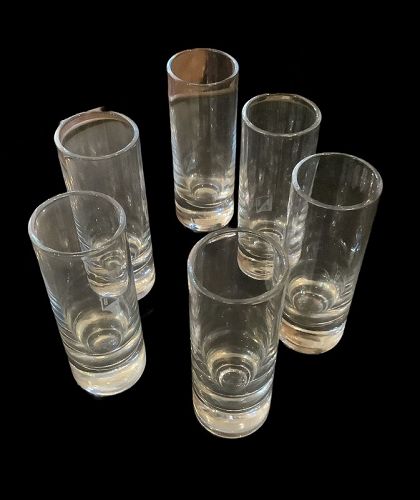 French Set Of Six Etched Crystal Vodka Shot Glasses 4”