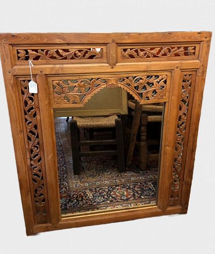 Exotic Indonesian Carved Scrollwork Teakwood Mirror Circa 1930s