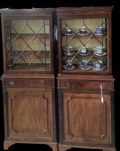 English George III Pair Half Glazed Apartment Size Mahogany Bookcases