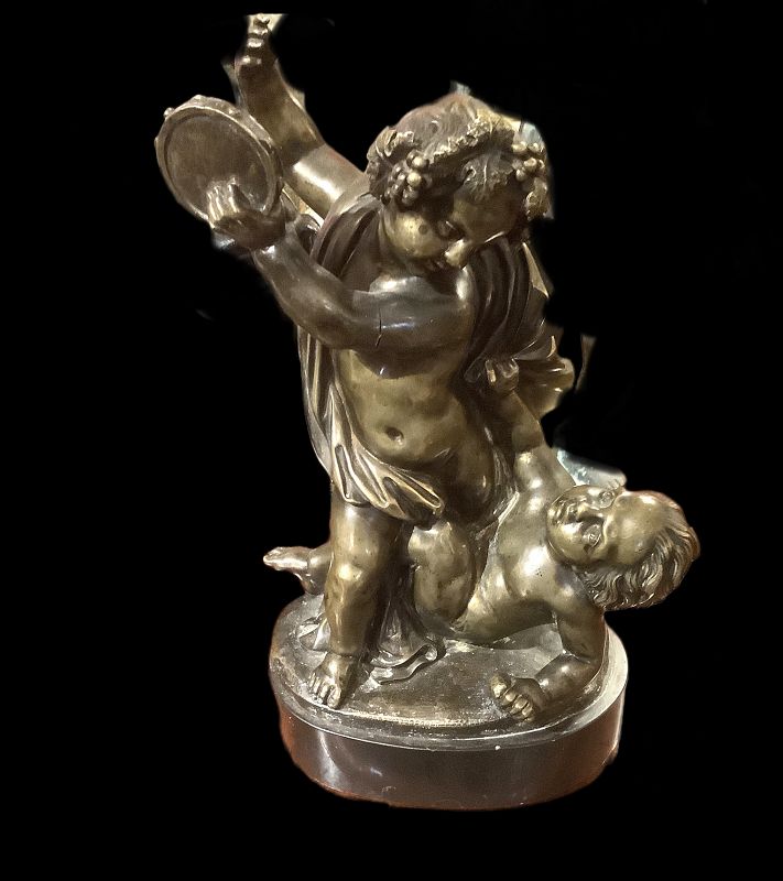 French Bronze Playing Putti Sculpture Circa 1900 9 inch Height