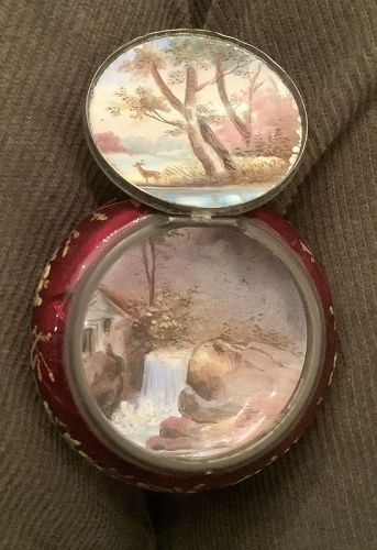 Franco-Italian Snuffbox Enameled Painted Round Form. Before 1750