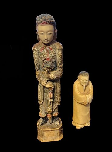 Chinese Qing Dynasty Warrior Or Soldier Carved Figure 9”