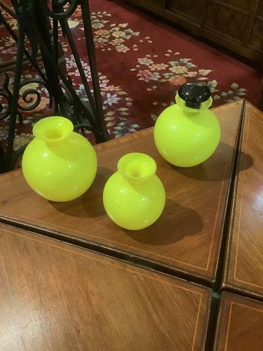Czech Modern Art Glass Vases Set of Three  Lemon Yellow Color 4”