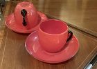 Italian Modern Art Glass Espresso Cups Tomato Red Color Mid Century