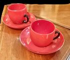 Pair of Czech Mid Century Art Glass Espresso Cups Red