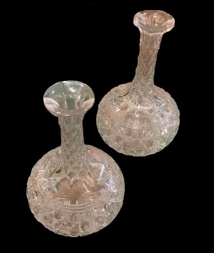 French Nineteenth Century Cut Crystal Decanters Matched Pair 9.5”