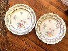 Chinese Qing Dynasty Pair Of Rare Famille Rose Floral Plates 9”
