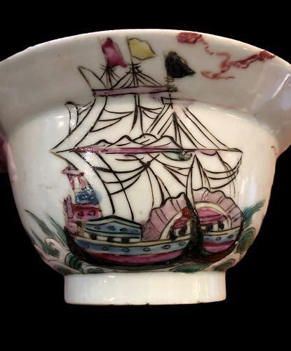 Black Ship Imari Qing Dynasty Miniature Punch Bowl