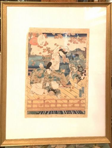 JAPANESE WOODBLOCK CIRCA 1880 “KABUKI THEATER SCENE”