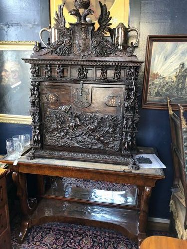 SPANISH CARVED OAK VARGUENO HOLY ROMAN EMPIRE FINELY CARVED CABINET