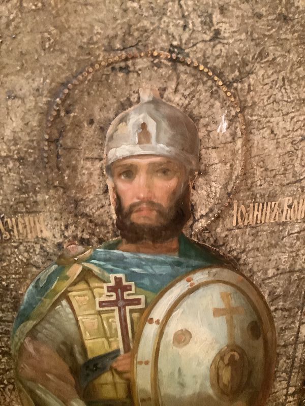 SAINT JOHN THE WARRIOR, MASSIVE RUSSIAN ICON 18th CENTURY 55 x 22 in