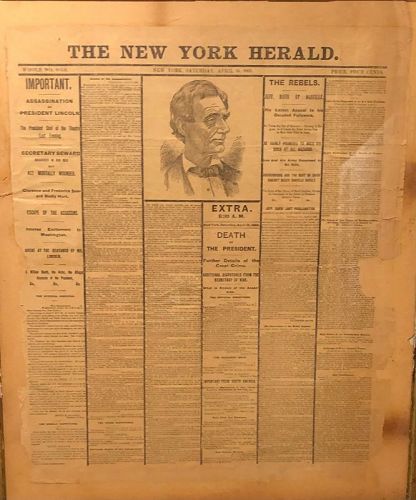 President Lincoln Assassination Newspaper Announcement
