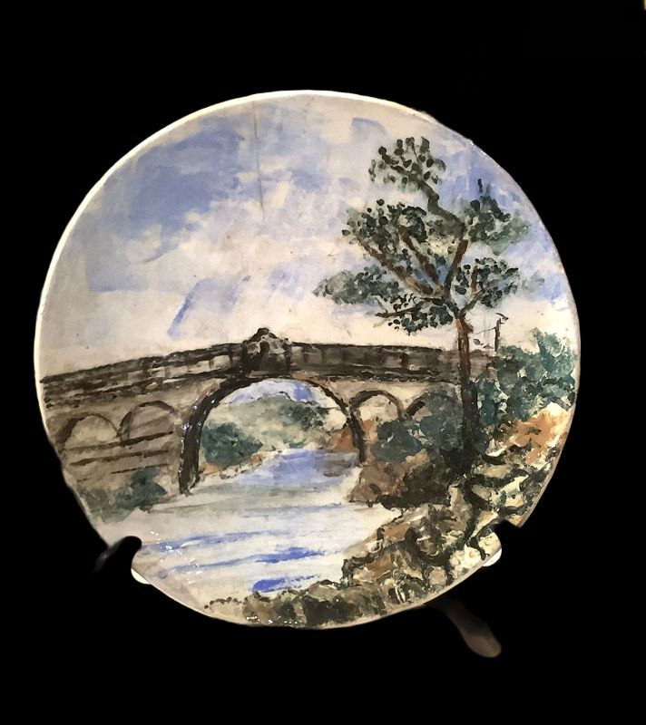 FRENCH IMPRESSIONIST SIGNED PORCELAIN PLATE “ARLES BRIDGE” 1880