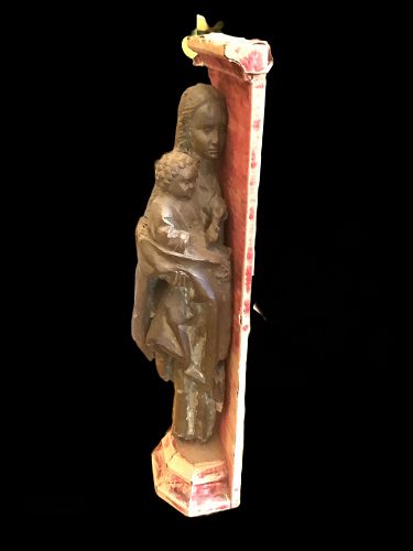ENLISH LATE GOTHIC PERIOD, MADONNA SCULPTURE IN CARVED WOOD 18”