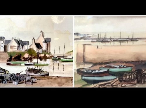 PAIR OF  1940 HARBOR SCENES  IN WATERCOLOR BY FRENCH ARTIST JOUROY