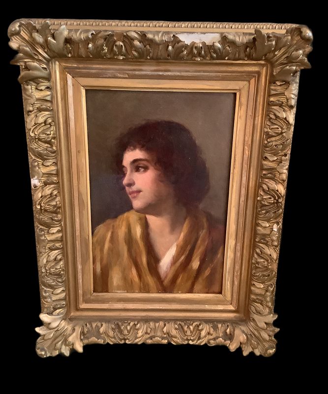 ITALIAN ARTIST ERNESTO SERRA 1860-1915 OIL PORTRAIT OF LUCIA 14” x 11”