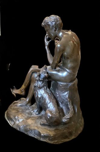 GERMAN SCULPTOR N. SCHMIDT 1845-1920 “FLUTE PLAYER” BRONZE 10”