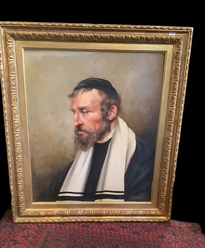 PORTRAIT OF RABBI BEN JOSEF SIGNED DOVICH 30” x 26”