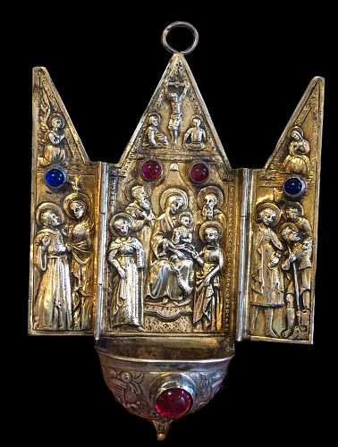 FRENCH EIGHTEENTH CENTURY SILVER  HOLY WATER RELIQUARY