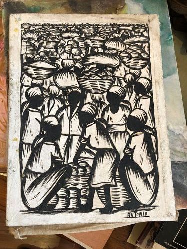 ANTONIO SIGNED HAITIAN INK STUDY 1940s 16” x 12”