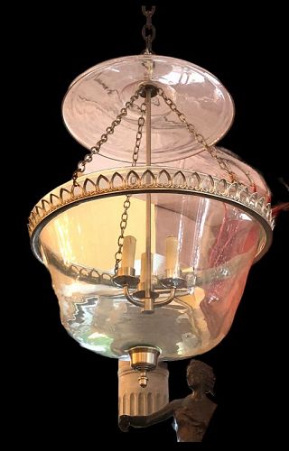 ENGLISH 1930s CRYSTAL GLASS PENDANT LANTERN SILVER PLATE 26” x 20”