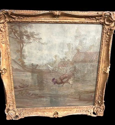 FRENCH EIGHTEENTH CENTURY SILK FRAMED TAPESTRY 22” x 22”