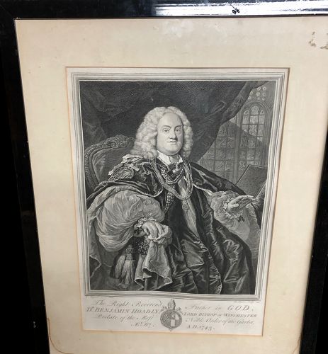 REVEREND BENJAMIN HOADLY LITHOGRAPH ENGRAVING 1743 17” x 11”