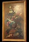 BELGIAN ROCCO FLORAL STILL LIFE OIL 62” x 38”