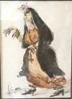 SIGNED WATERCOLOR OF A WOMAN IN FULL DRESS “Nim C.”