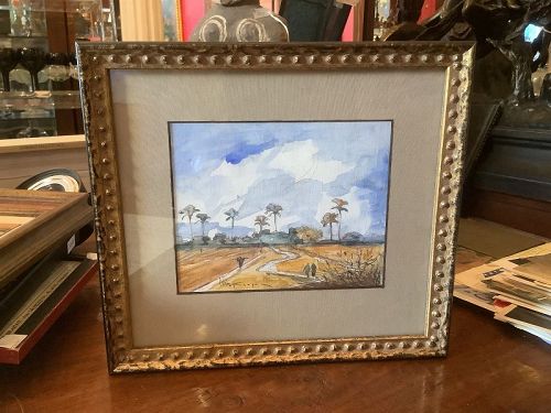 EGYPTIAN LANDSCAPE WATERCOLOR SIGNED 1970s 10” x 11”