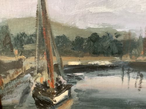 AMERICAN ARTIST JAQUI MCBRIDE, EASTERN SHORE HARBOR OIL 8.5” x 11”