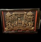 CHINESE NANKING “OPERA” CARVED AND FRAMED WALL SCULPTURE 21” x 32”