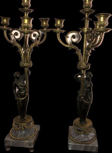 PAIR  FRENCH EARLY NINETEENTH CENTURY BRONZE CANDLESTICKS