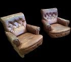 Pair of English Leather  Club Chairs circa 1900 measuring 34” x 34”