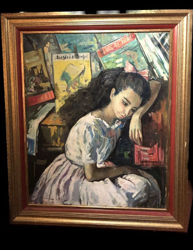 Master Artist A. Muñoz , “Portrait of a Girl Reading” Oil 32” x 24”