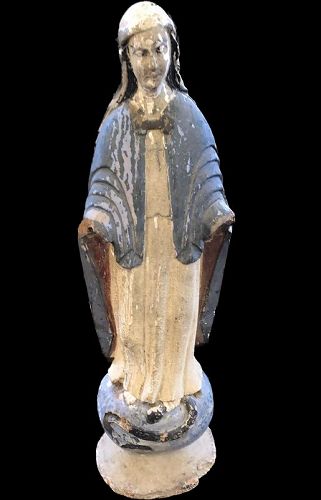 19th Century Polychrome  Sculpture of The Blessed Mother 12” height