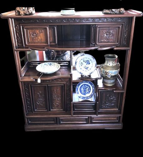 Imperial Chinese Rosewood Curio/ Etagere Cabinet 47” x 45” x 13.5”