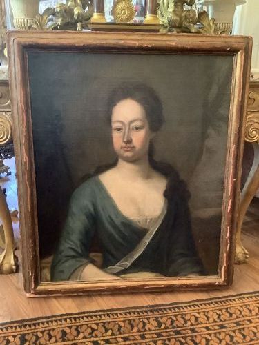Queen Anne Era Portrait, American 18th Century Oil  35” x 29”