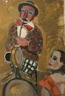 Swiss Artist Claire Lise Monnier 1894-1978 Clown with Clarinet 20x16