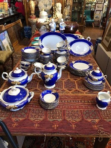 POLISH DINNERWARE SET 65 Piece Cobolt Blue  1920s