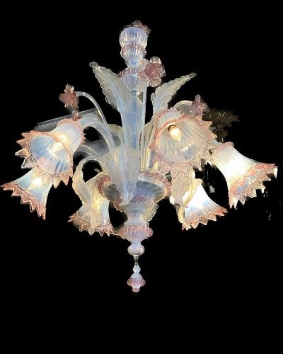 Venetian Murano Crystal 6 Light Chandelier 32” x 36”