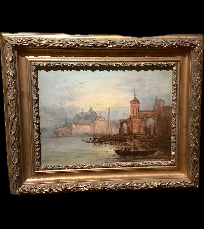 Early Nineteen Century Venetian Grand Canal View Oil 16” x 20”