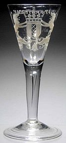 Rare Georgian Wine Glass Engraved  c1740